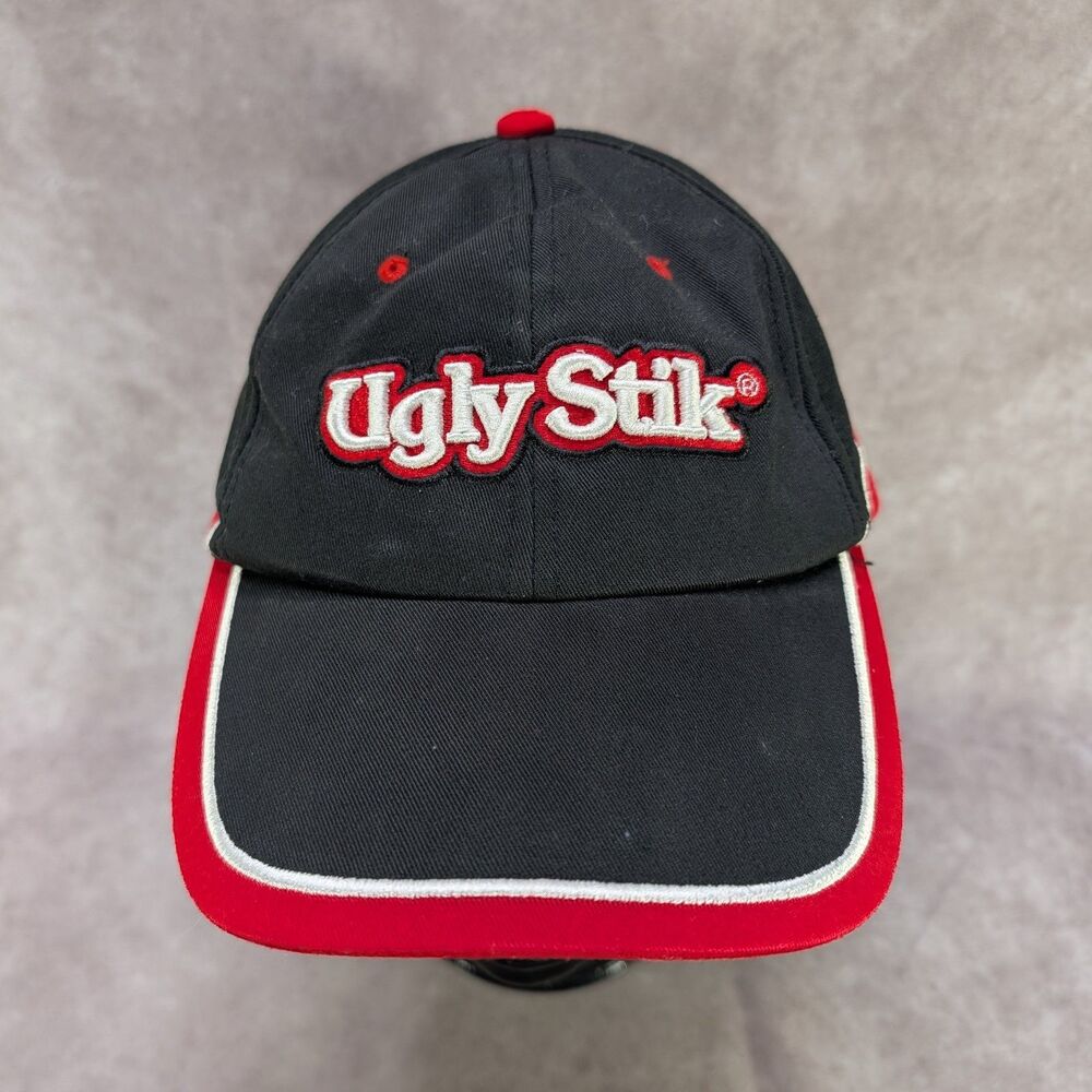 Ugly Stik Fishing Hat Cap Black Red Signatures Embroidered Hook Loop Adjustable